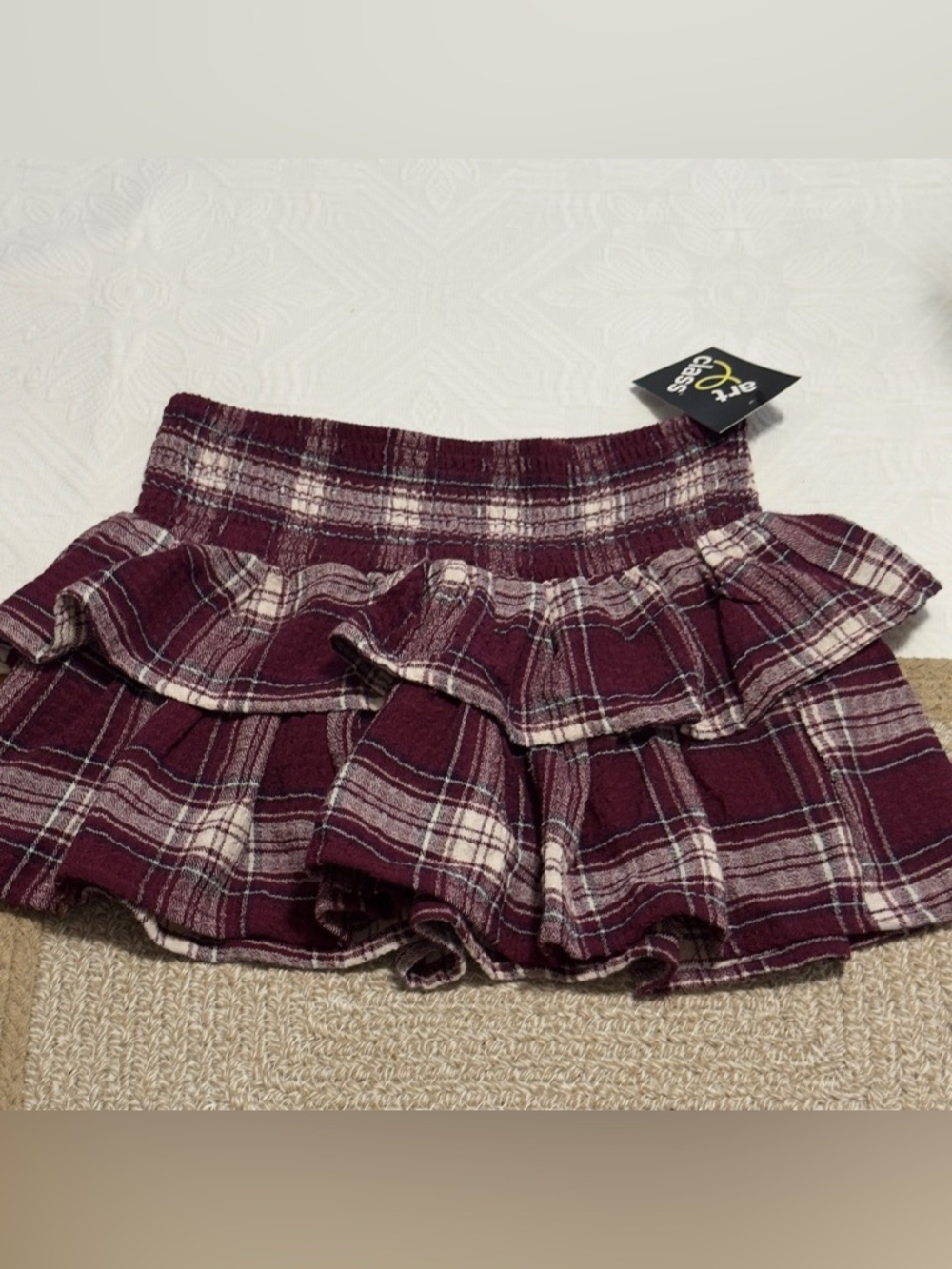 NWT art class Girls Burgundy Plaid Ruffle Skirt Size L 10/12